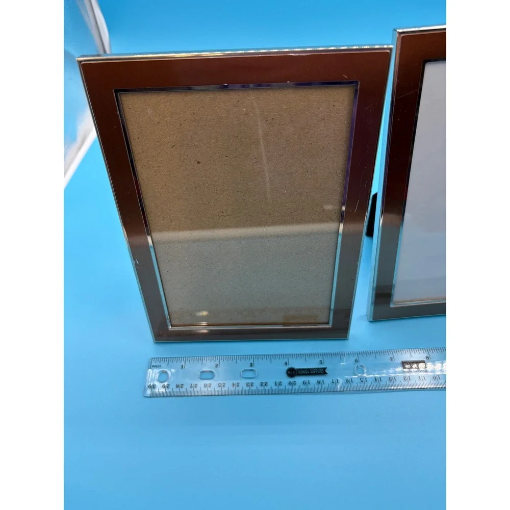 Rose Gold Copper Silver Trim 5x7 Picture‎ Frame Set of 2 Modern Tabletop Pair